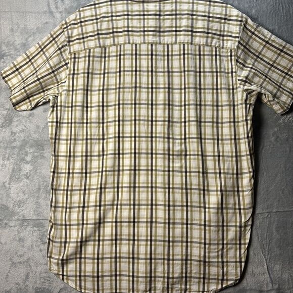 Columbia Plaid Green Brown Button Up Short Sleeved Collared Shirt Size L - Picture 10 of 10